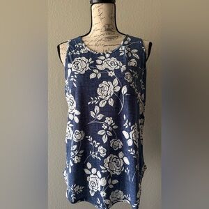 NWOT-Floral Denim Sleeveless Top
